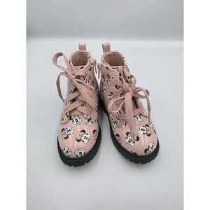 Disney Junior Minnie Mouse Combat Ankle Zip Laces Boots‎ Girls Pink Black Size 6